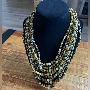 NIB - Mine Finds Tiger eye & yellow opal 10 strand necklace